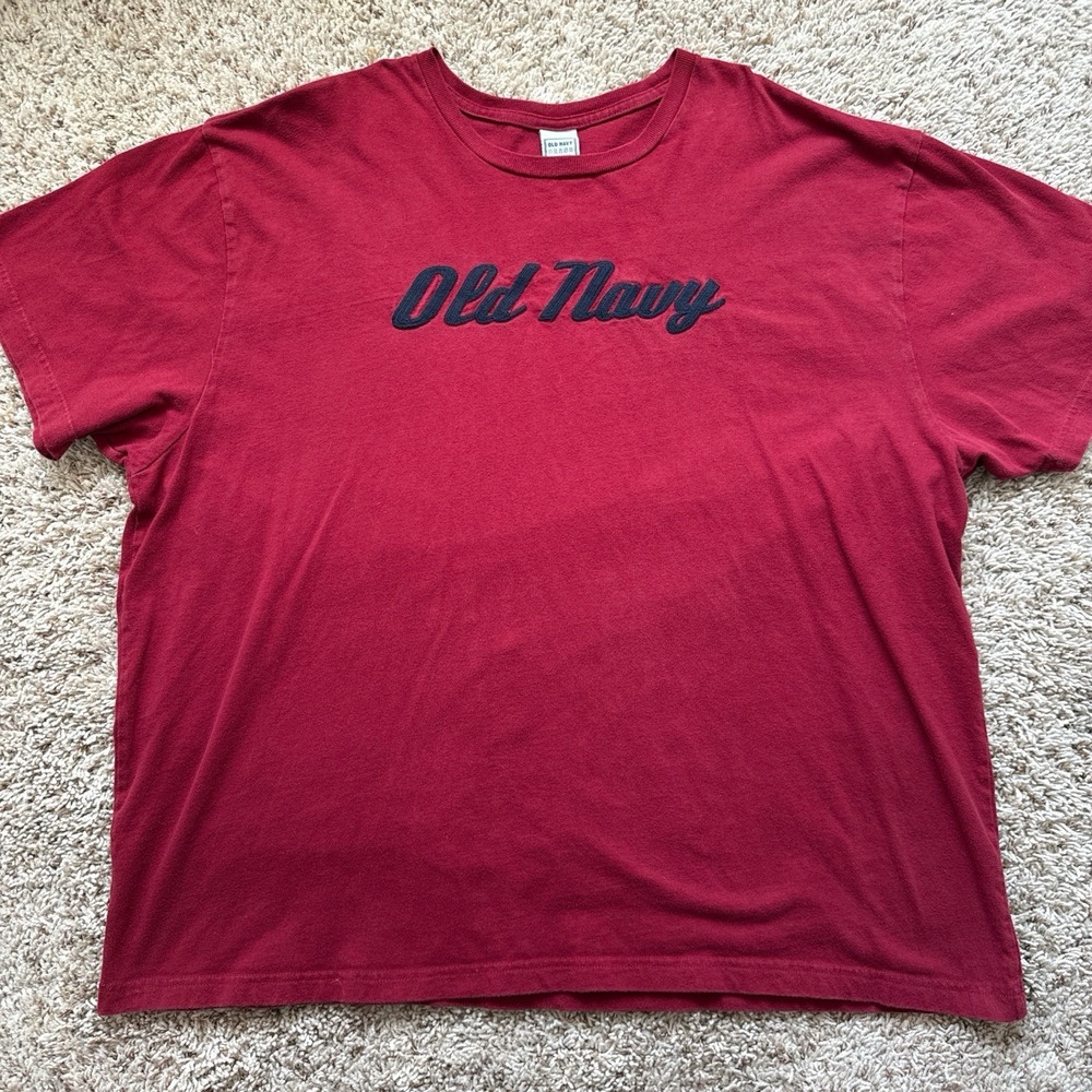 Vintage Burgundy Old Navy Script Logo T-Shirt Size XXL Y2K 2000s Grunge Skater